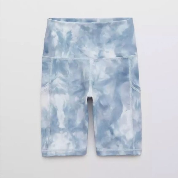 Aerie Shorts Size Small Blue White Tie-Dye 7" Bike "The Hugger" High Waisted - Picture 9 of 10